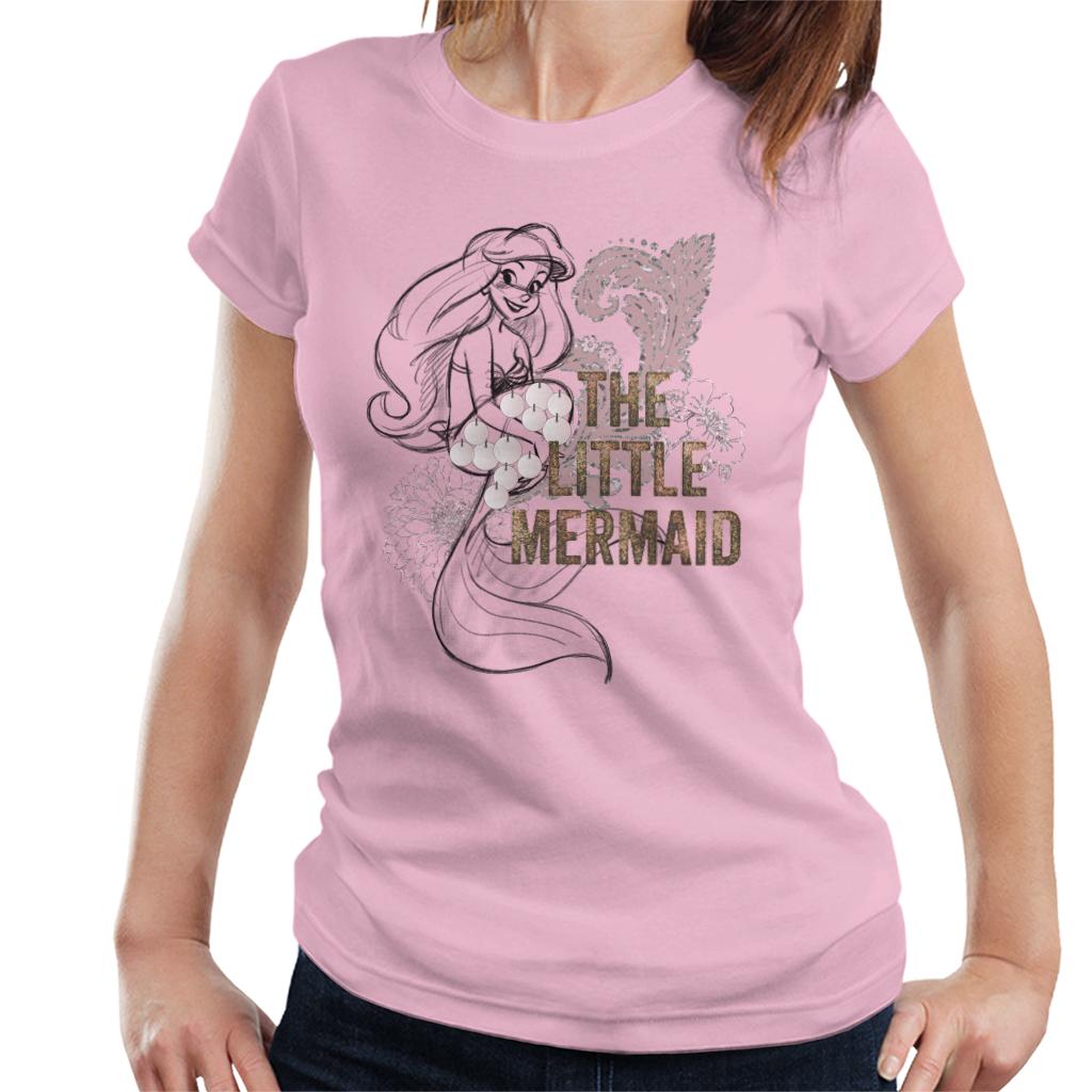 Disney The Little Mermaid Floral Sketch Women's T-Shirt-ALL + EVERY