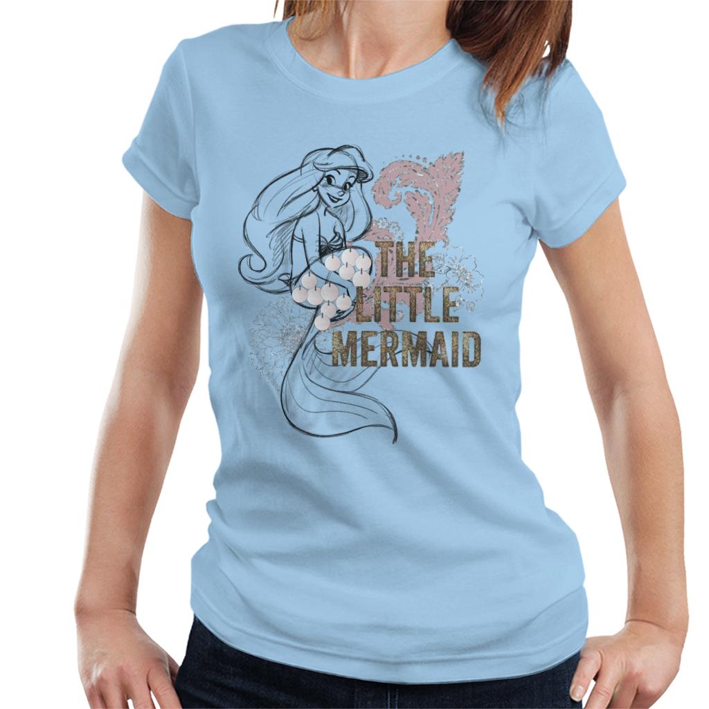 Disney The Little Mermaid Floral Sketch Women's T-Shirt-ALL + EVERY