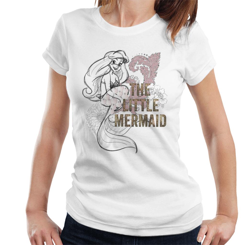 Disney The Little Mermaid Floral Sketch Women's T-Shirt-ALL + EVERY