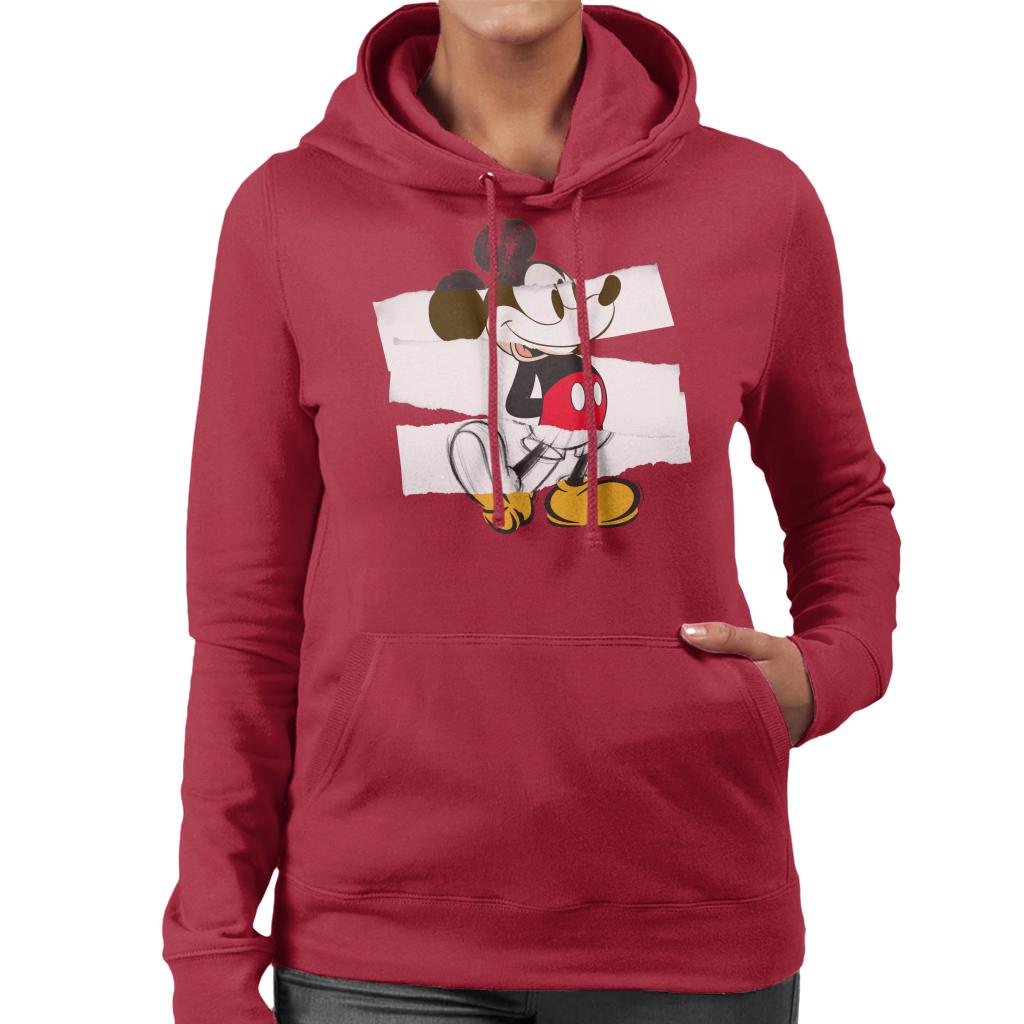 Disney Mickey Mouse Paper Rip Collage Art Women's Hooded Sweatshirt-ALL + EVERY