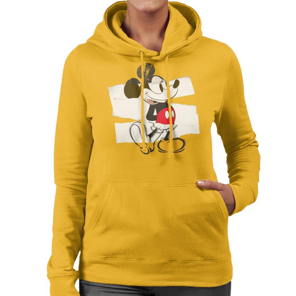Disney Mickey Mouse Paper Rip Collage Art Women's Hooded Sweatshirt-ALL + EVERY