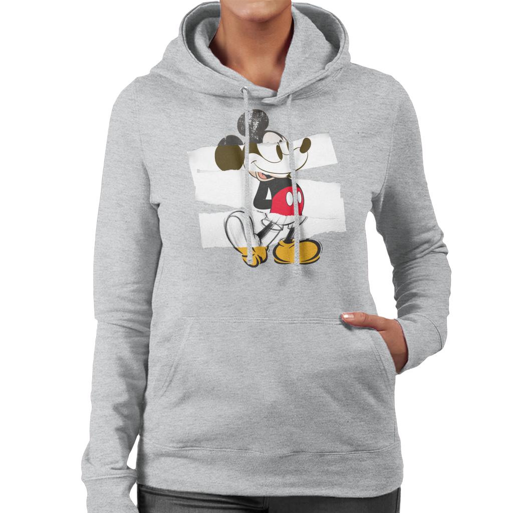 Disney Mickey Mouse Paper Rip Collage Art Women's Hooded Sweatshirt-ALL + EVERY