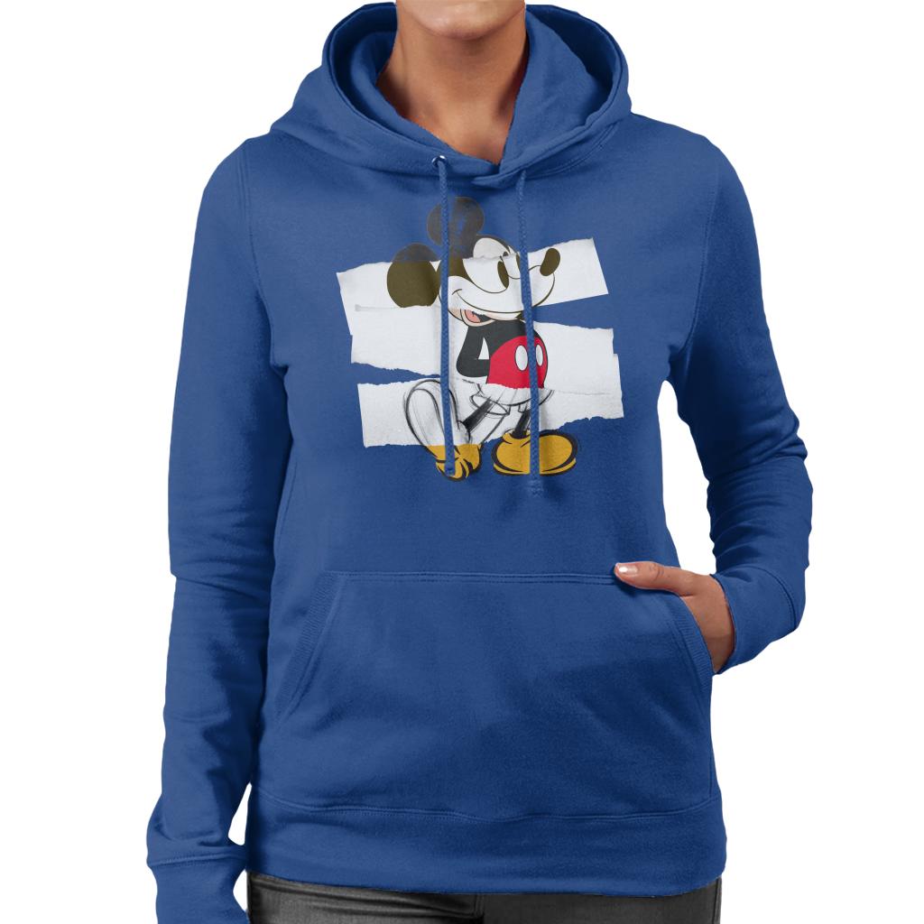 Disney Mickey Mouse Paper Rip Collage Art Women's Hooded Sweatshirt-ALL + EVERY
