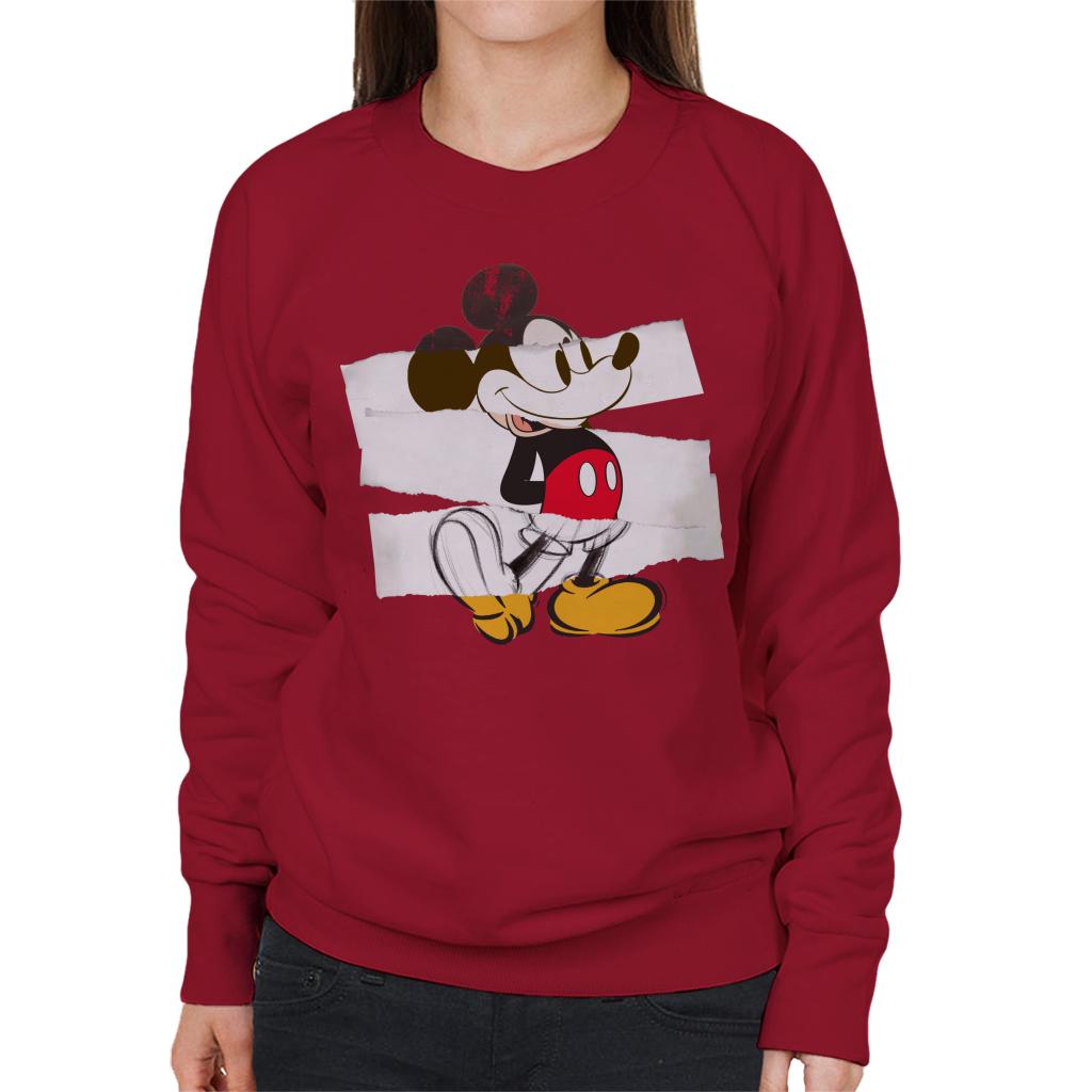 Disney Mickey Mouse Paper Rip Collage Art Women's Sweatshirt-ALL + EVERY