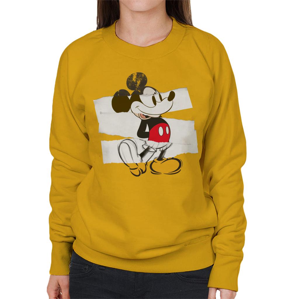 Disney Mickey Mouse Paper Rip Collage Art Women's Sweatshirt-ALL + EVERY