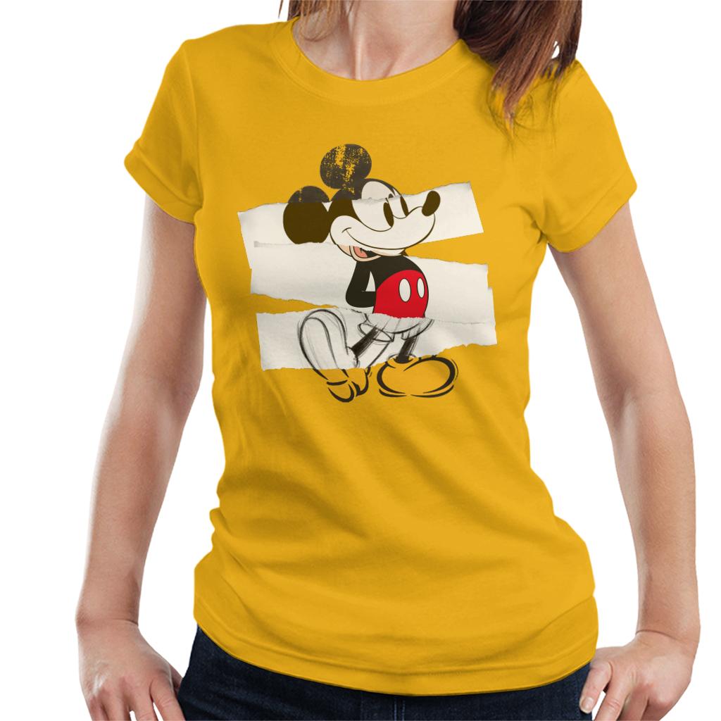 Disney Mickey Mouse Paper Rip Collage Art Women's T-Shirt-ALL + EVERY