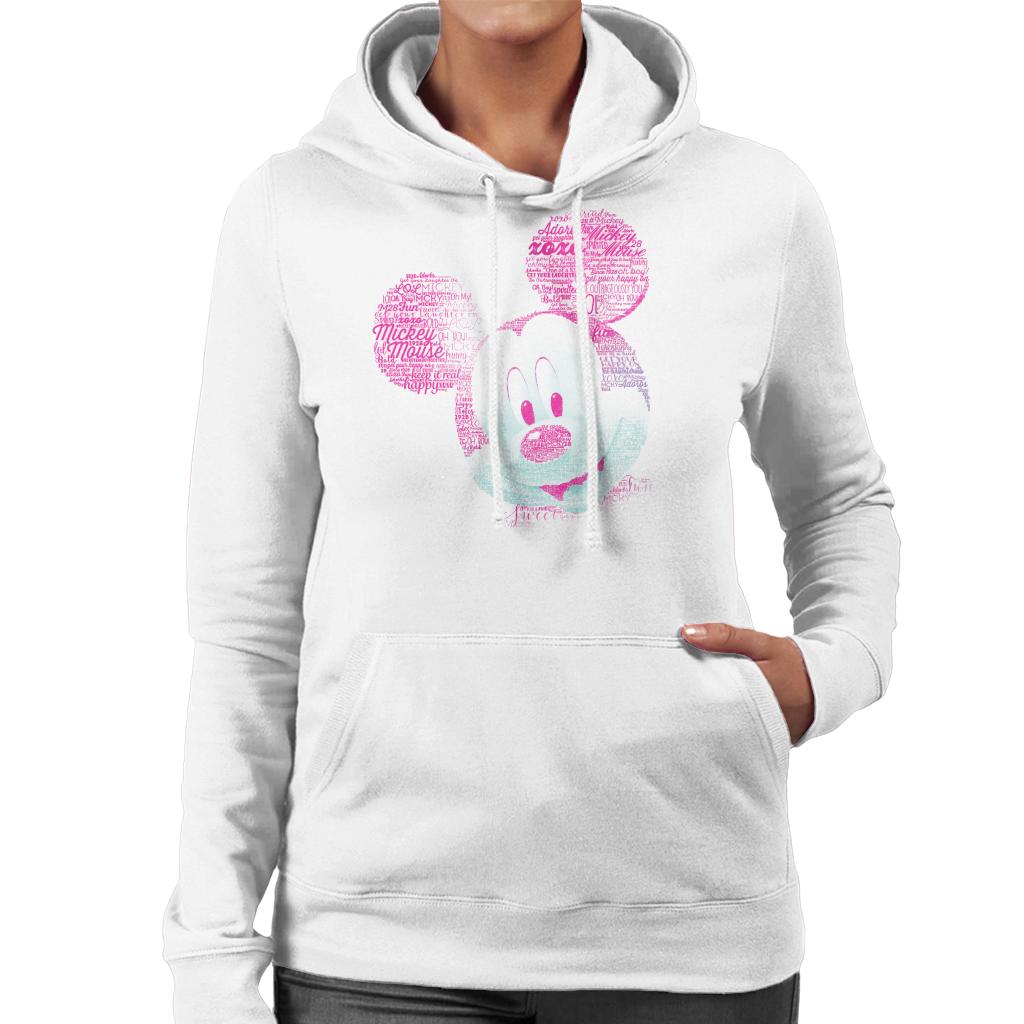 Disney Mickey Mouse Pink Text Head Women's Hooded Sweatshirt-ALL + EVERY