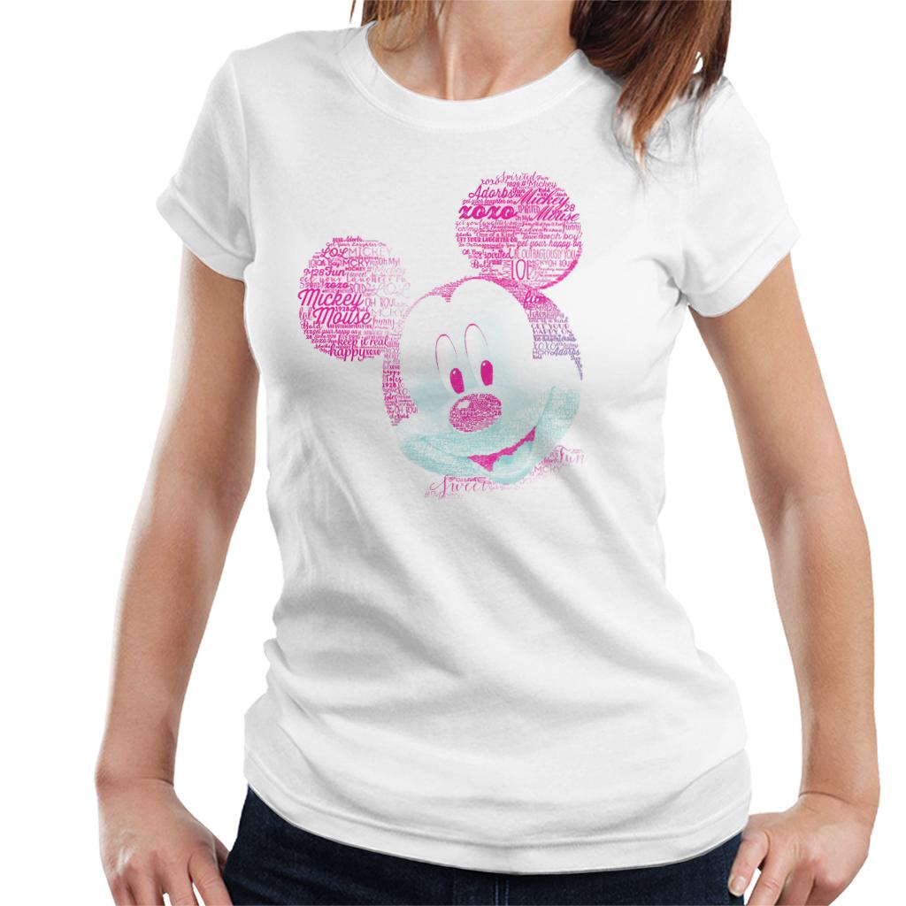 Disney Mickey Mouse Pink Text Head Women's T-Shirt-ALL + EVERY