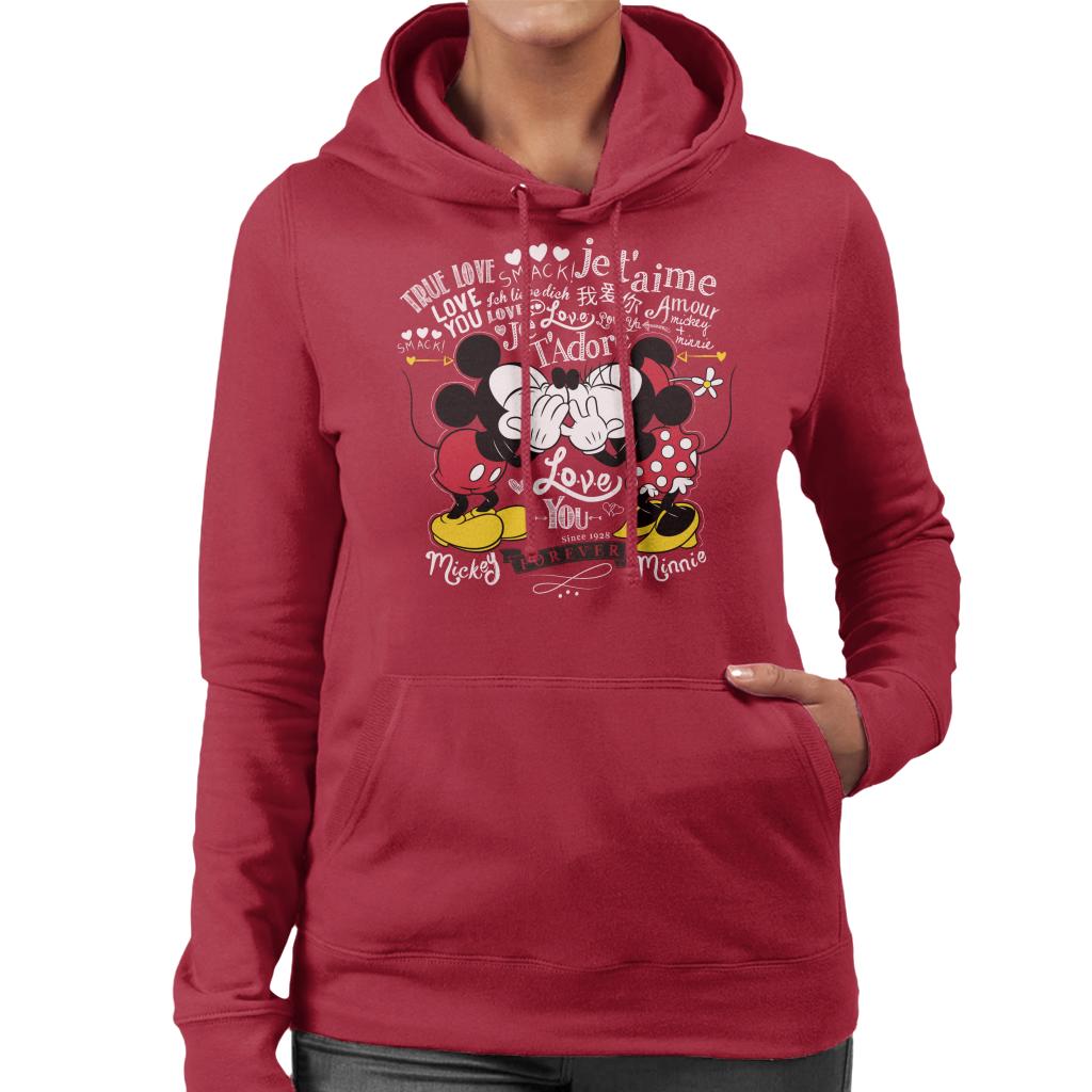 Disney Mickey Minnie Mouse Love You Forever Valentines Day Women's Hooded Sweatshirt-ALL + EVERY