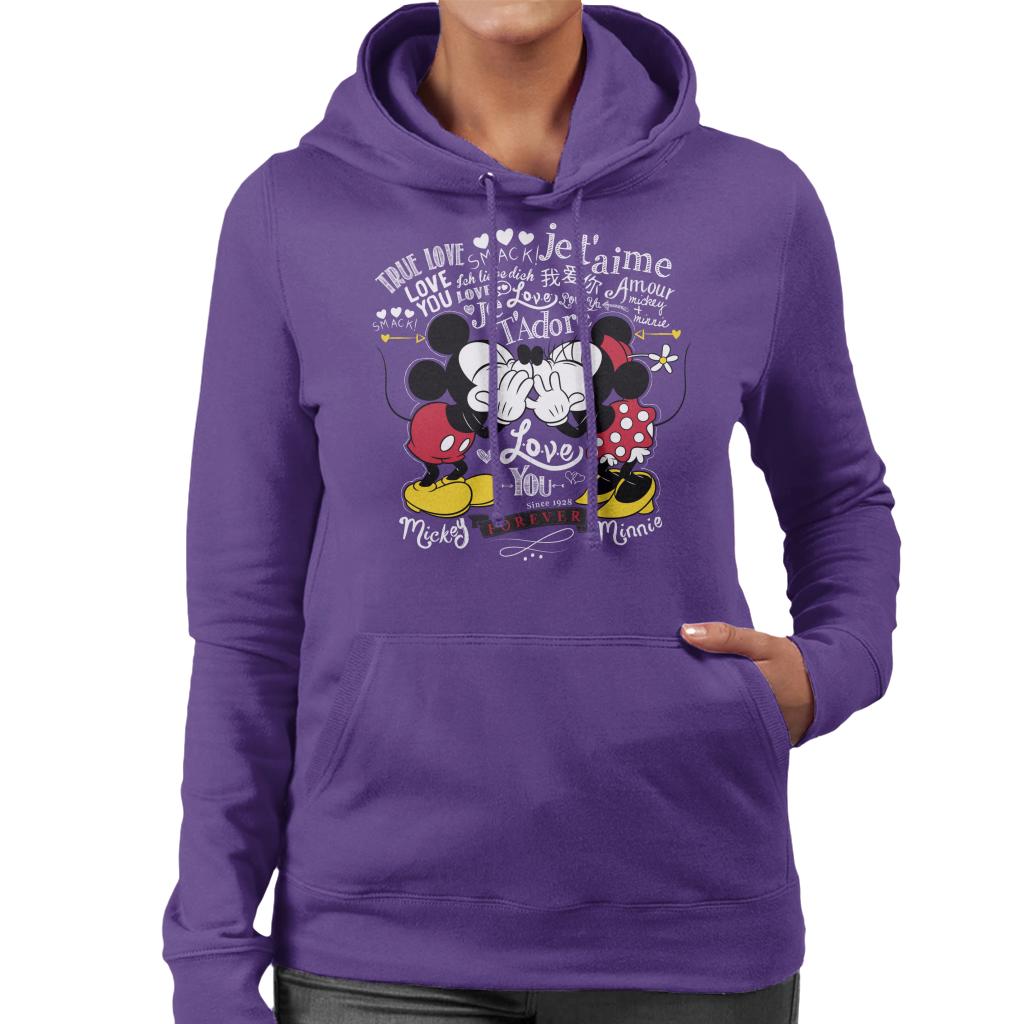 Disney Mickey Minnie Mouse Love You Forever Valentines Day Women's Hooded Sweatshirt-ALL + EVERY