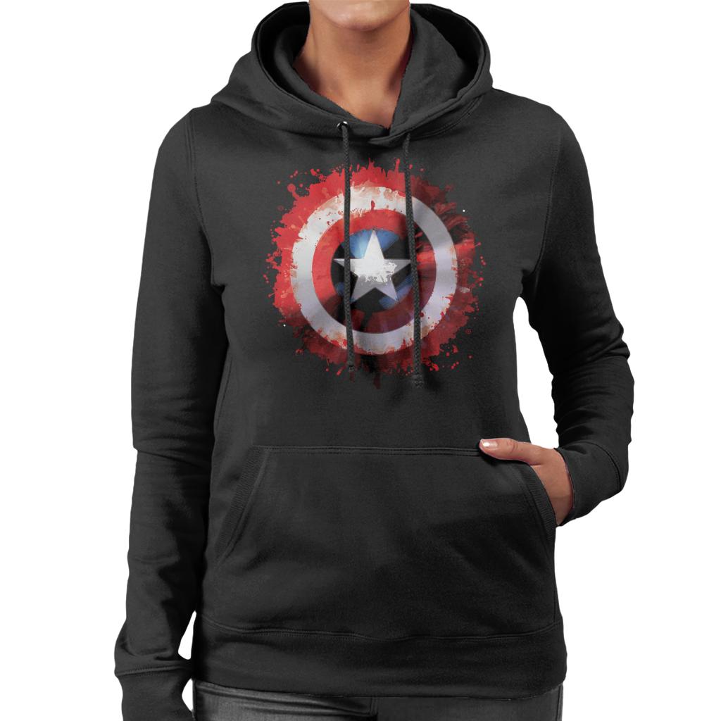 Marvel Captain America Shield Paint Splat Avengers Women's Hooded Sweatshirt-ALL + EVERY