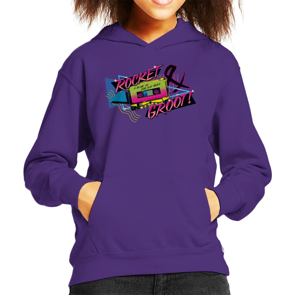 Marvel Guardians Of The Galaxy Rocket And Groot Retro Cassette Tape Kid's Hooded Sweatshirt-ALL + EVERY