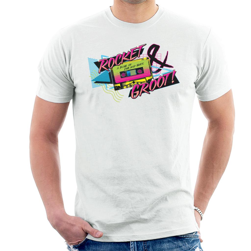 Marvel Guardians Of The Galaxy Rocket And Groot Retro Cassette Tape Men's T-Shirt-ALL + EVERY