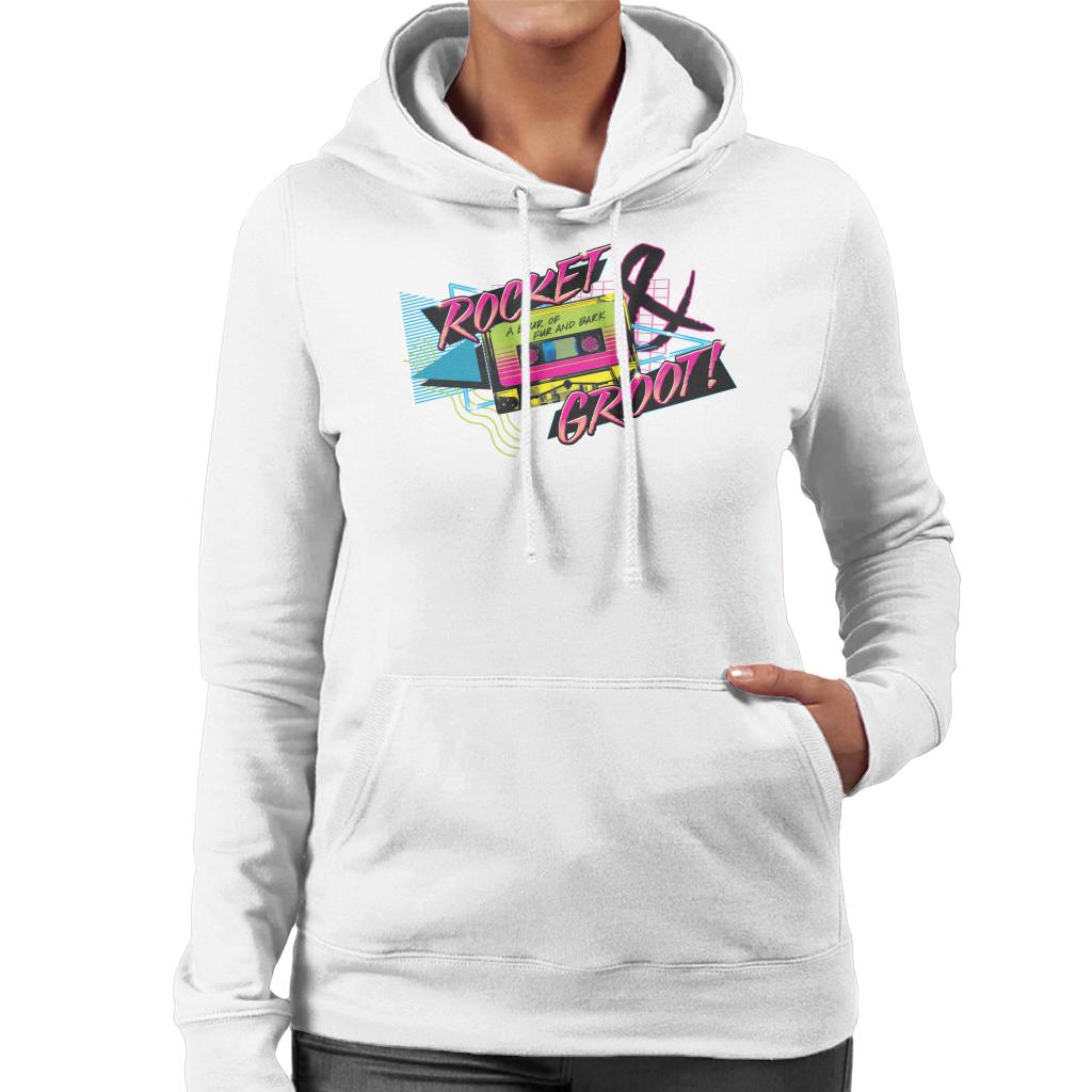 Marvel Guardians Of The Galaxy Rocket And Groot Retro Cassette Tape Women's Hooded Sweatshirt-ALL + EVERY