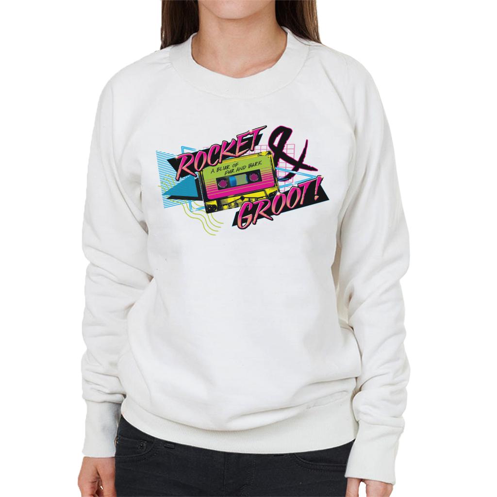 Marvel Guardians Of The Galaxy Rocket And Groot Retro Cassette Tape Women's Sweatshirt-ALL + EVERY