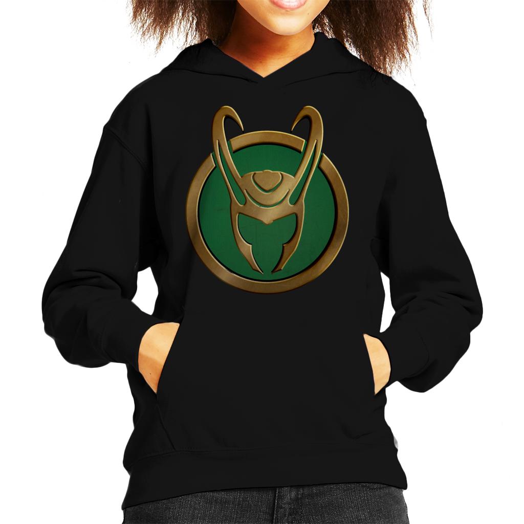 Marvel Loki Gold Horns Helmet Logo Kid's Hooded Sweatshirt-ALL + EVERY