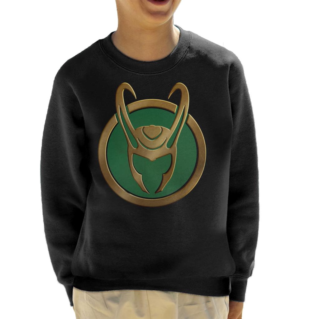 Marvel Loki Gold Horns Helmet Logo Kid's Sweatshirt-ALL + EVERY