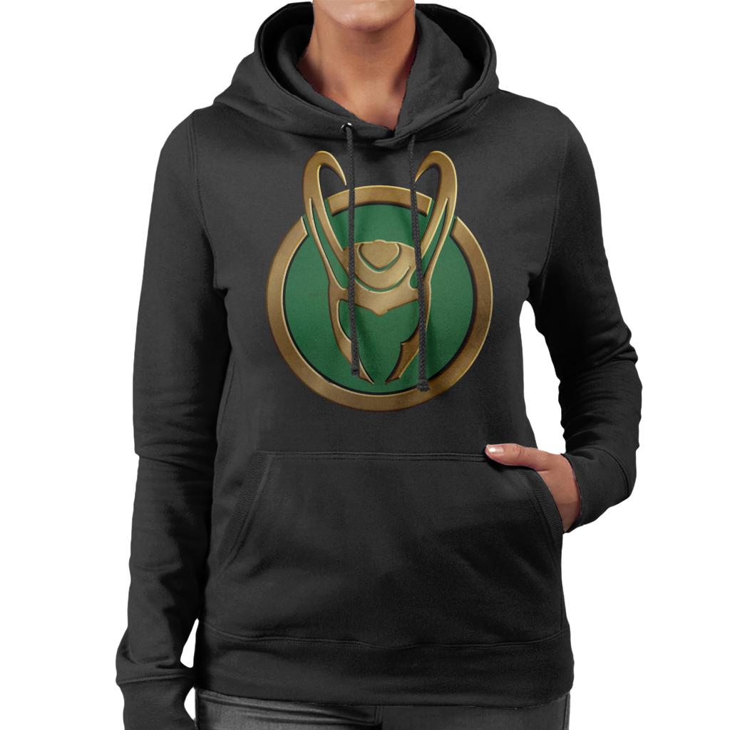 Marvel Loki Gold Horns Helmet Logo Women's Hooded Sweatshirt-ALL + EVERY