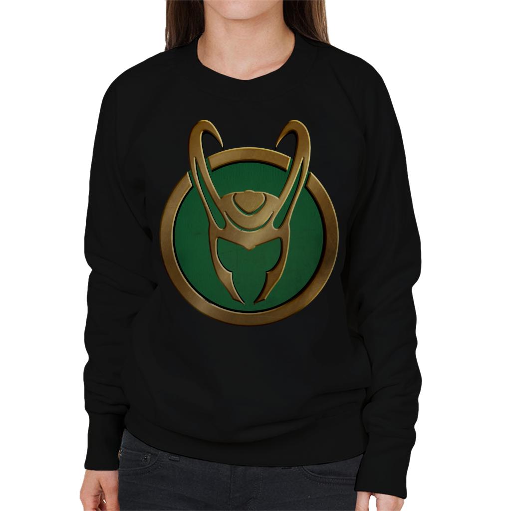 Marvel Loki Gold Horns Helmet Logo Women's Sweatshirt-ALL + EVERY