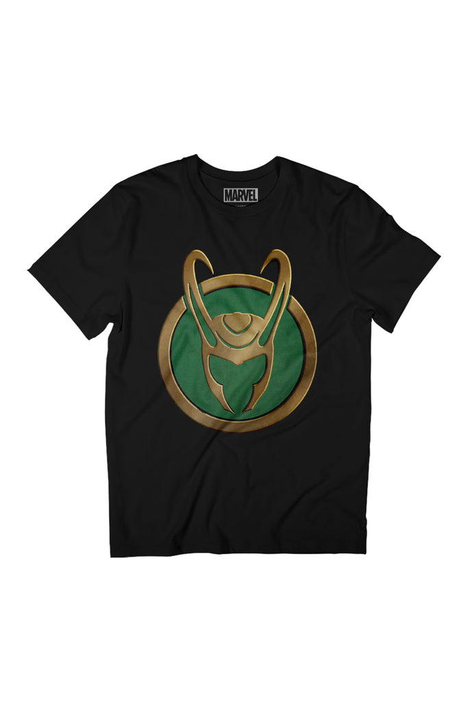 Marvel Loki Gold Horns Helmet Logo Women's Relaxed Fit T-Shirt-ALL + EVERY