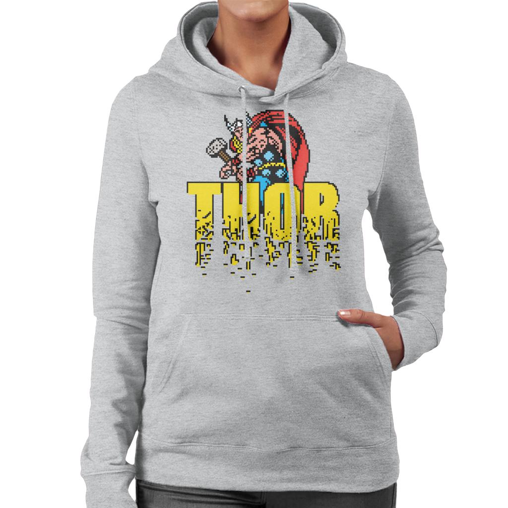 Marvel Thor Retro Pixelated Video Game Avengers Women's Hooded Sweatshirt-ALL + EVERY