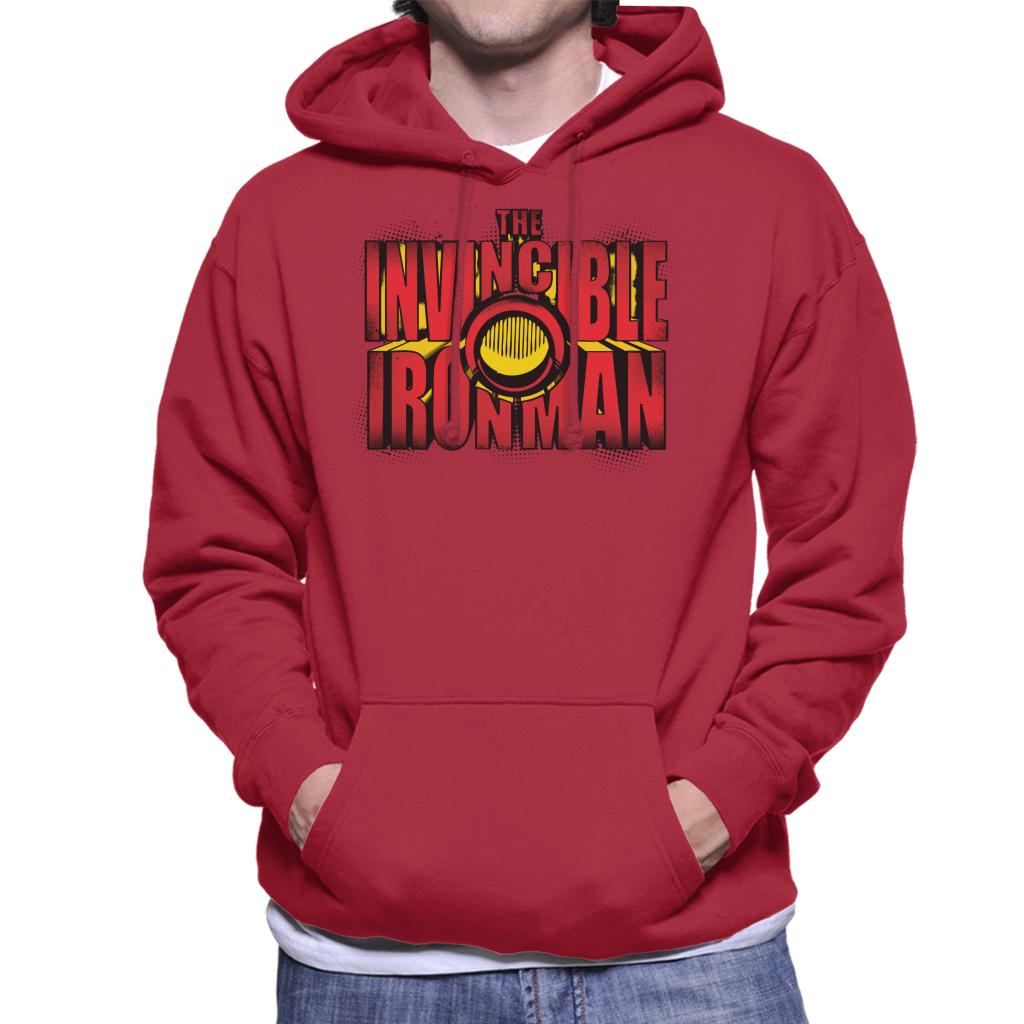 Marvel The Invincible Iron Man Chest Piece Text Men's Hooded Sweatshirt-ALL + EVERY