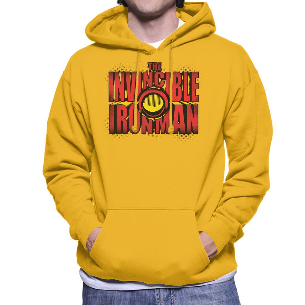 Marvel The Invincible Iron Man Chest Piece Text Men's Hooded Sweatshirt-ALL + EVERY