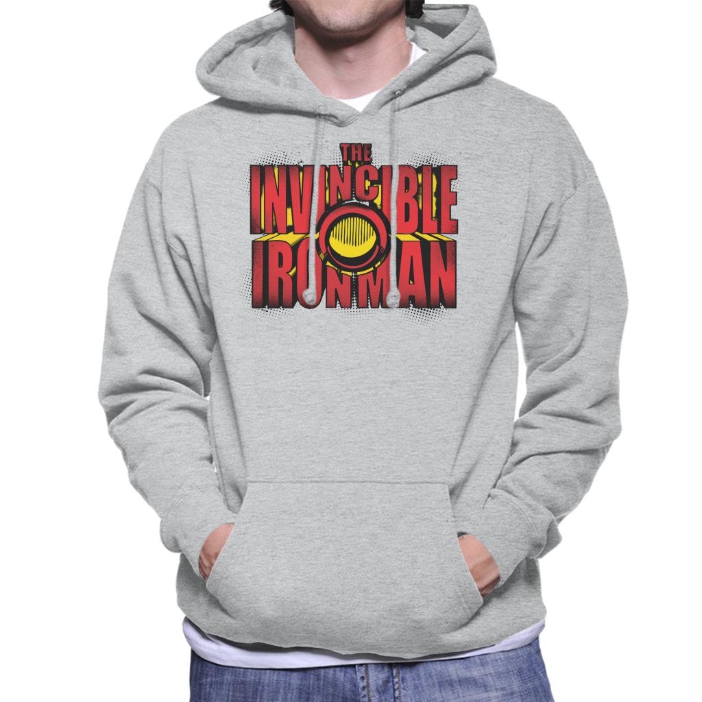 Marvel The Invincible Iron Man Chest Piece Text Men's Hooded Sweatshirt-ALL + EVERY