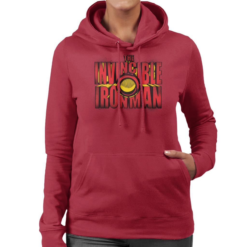 Marvel The Invincible Iron Man Chest Piece Text Women's Hooded Sweatshirt-ALL + EVERY