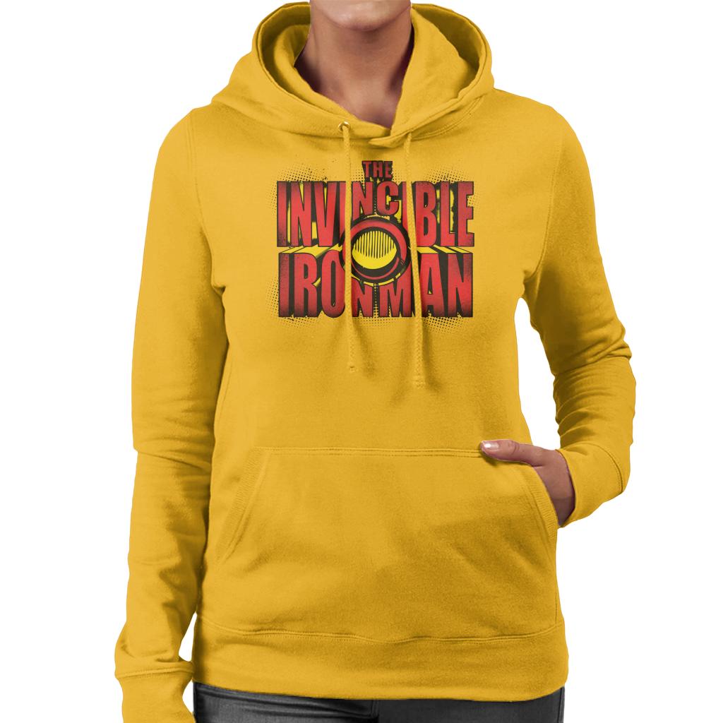 Marvel The Invincible Iron Man Chest Piece Text Women's Hooded Sweatshirt-ALL + EVERY