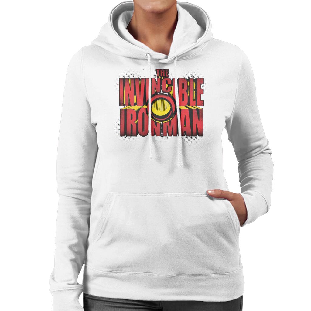 Marvel The Invincible Iron Man Chest Piece Text Women's Hooded Sweatshirt-ALL + EVERY