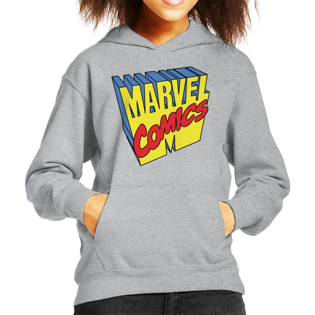 Marvel Comics 1990s 3D Perspective Logo Kid's Hooded Sweatshirt-ALL + EVERY
