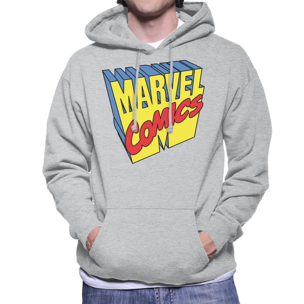 Marvel Comics 1990s 3D Perspective Logo Men's Hooded Sweatshirt-ALL + EVERY