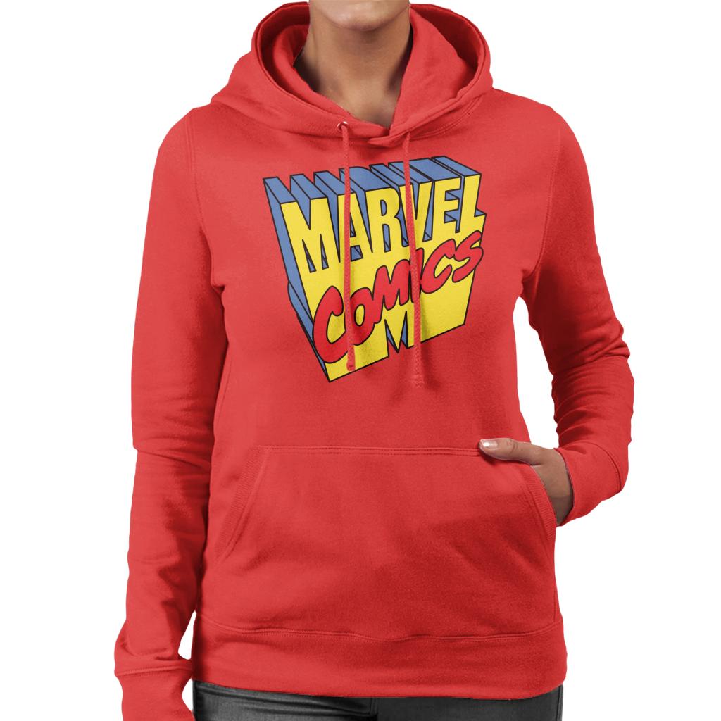 Marvel Comics 1990s 3D Perspective Logo Women's Hooded Sweatshirt-ALL + EVERY