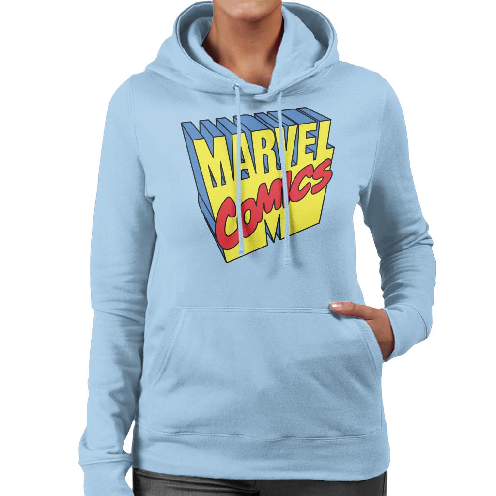 Marvel Comics 1990s 3D Perspective Logo Women's Hooded Sweatshirt-ALL + EVERY