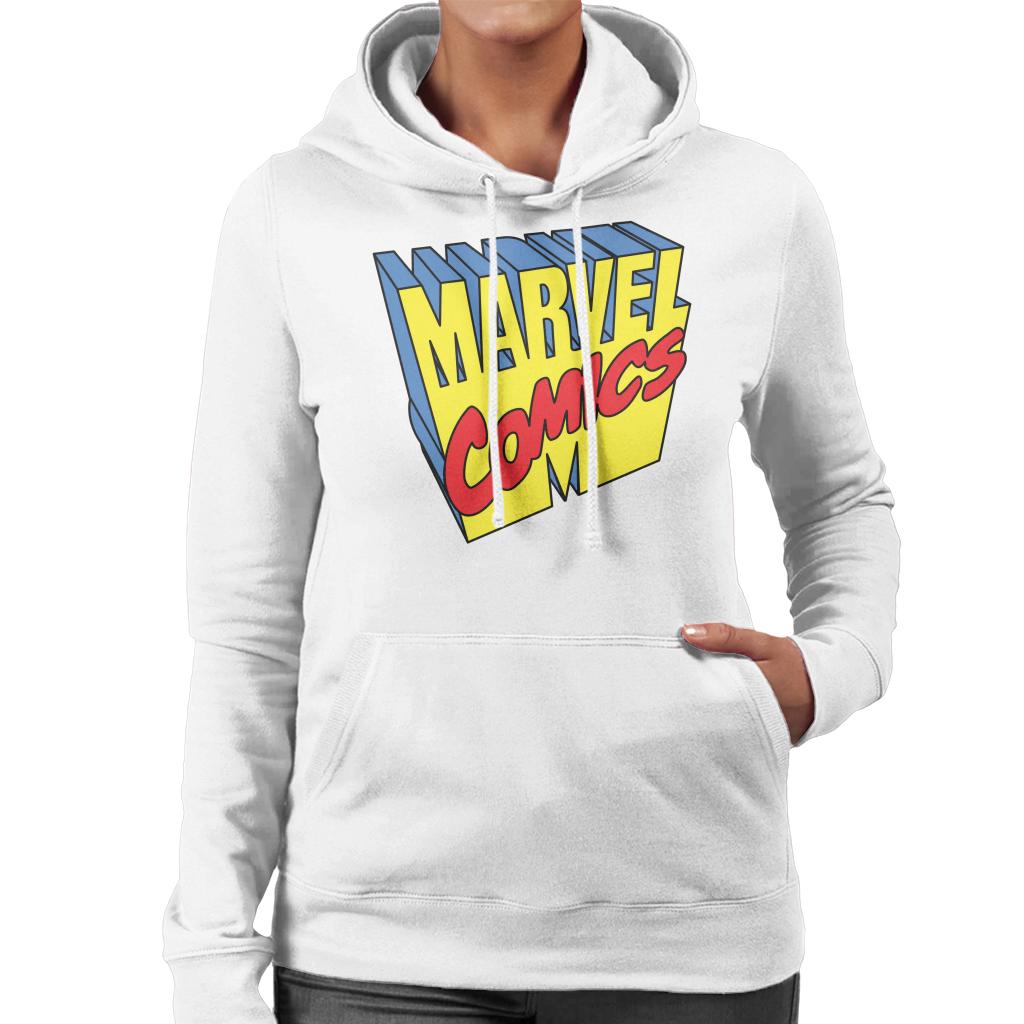 Marvel Comics 1990s 3D Perspective Logo Women's Hooded Sweatshirt-ALL + EVERY