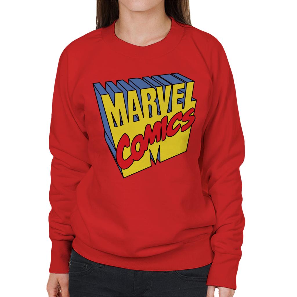 Marvel Comics 1990s 3D Perspective Logo Women's Sweatshirt-ALL + EVERY
