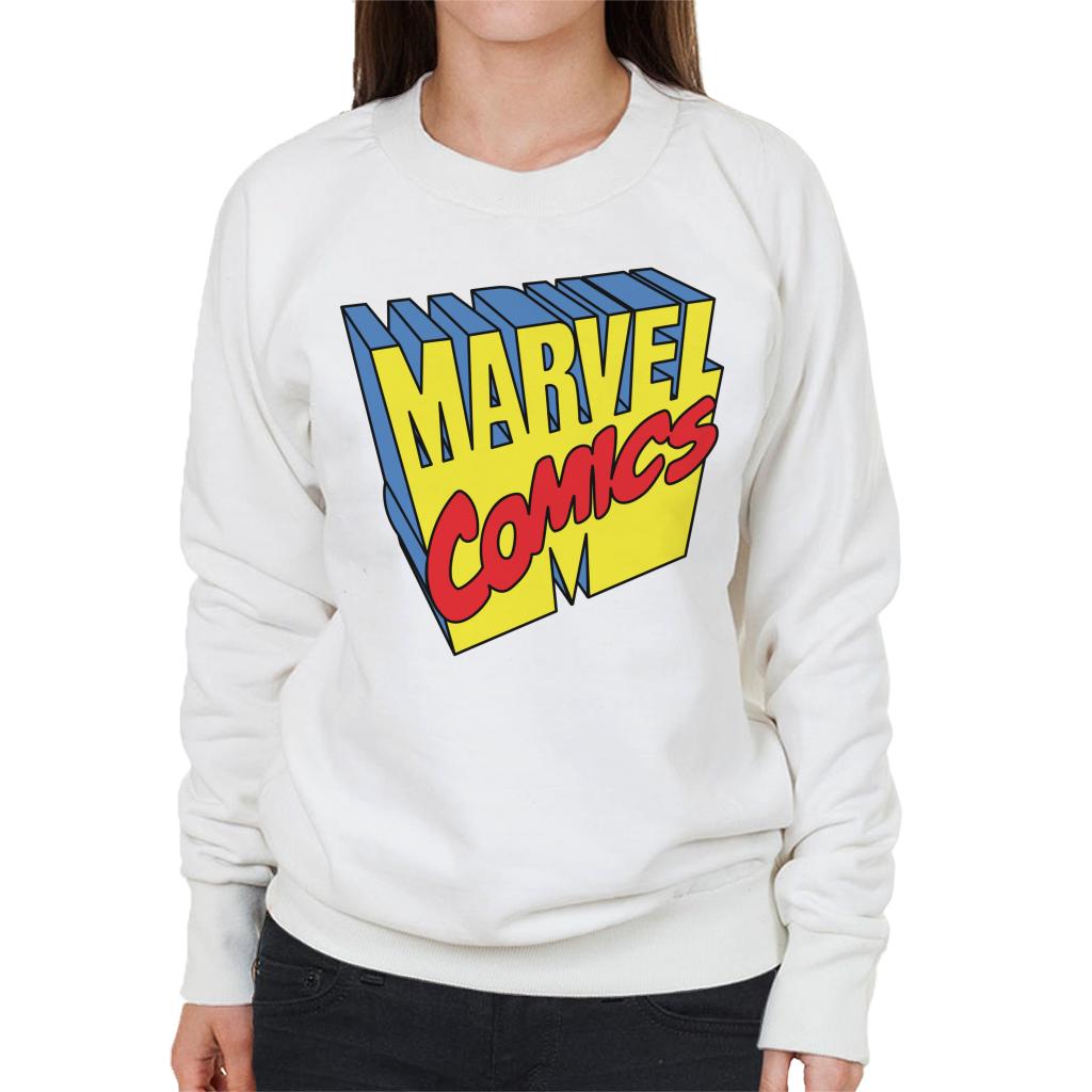 Marvel Comics 1990s 3D Perspective Logo Women's Sweatshirt-ALL + EVERY