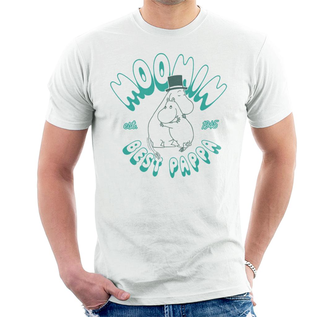 Moomin Best Pappa Hugging Moomintroll Teal Text Men's T-Shirt-ALL + EVERY