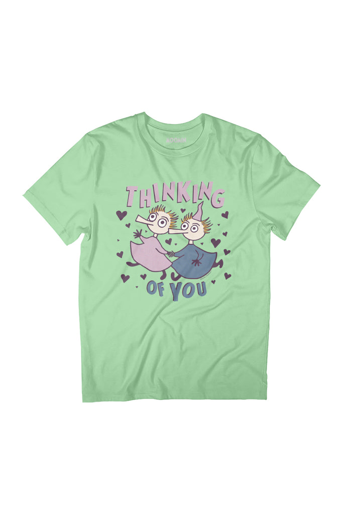 Moomin Thingumy And Bob Thinking Of You Love Hearts Women's Relaxed Fit T-Shirt-ALL + EVERY