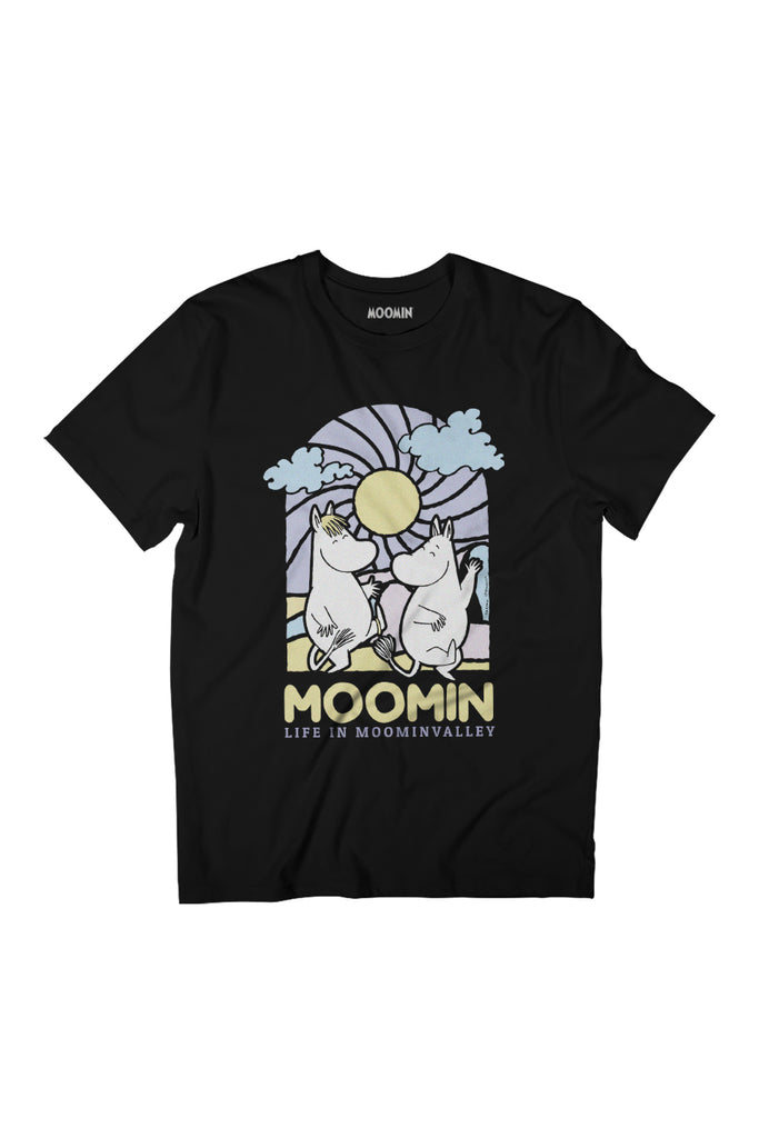Moomin Life In Moominvalley Stained Glass Style Dark Women's Relaxed Fit T-Shirt-ALL + EVERY