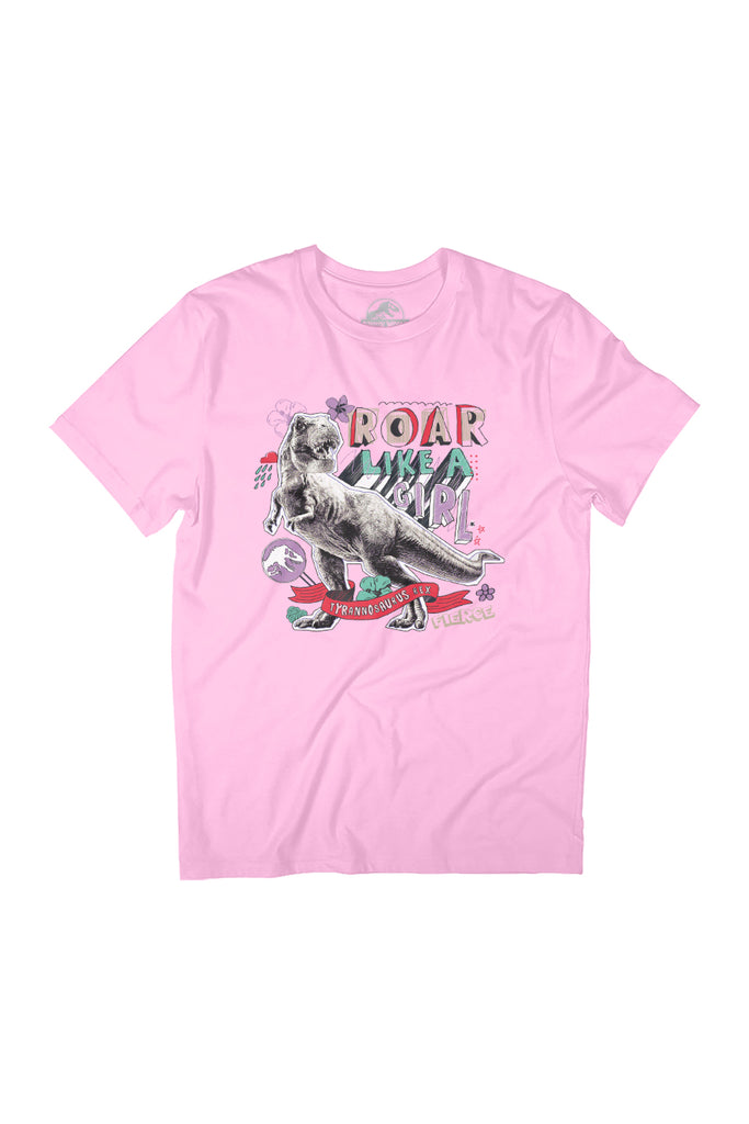 Universal Jurassic Park Tyrannosaurus Rex Roar Like A Girl Women's Relaxed Fit T-Shirt-ALL + EVERY