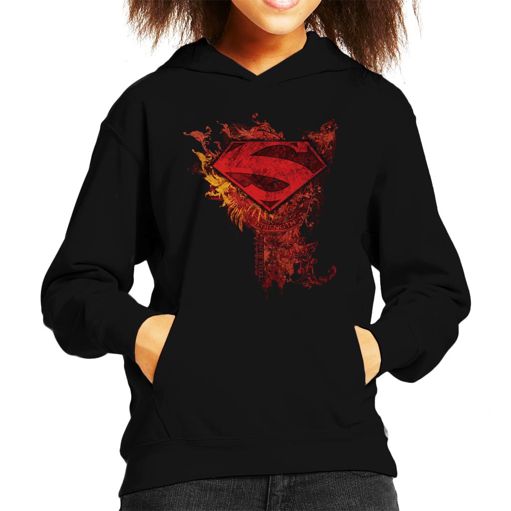 Superman Red Floral Crest Strength Man Of Steel Kid's Hooded Sweatshirt-ALL + EVERY