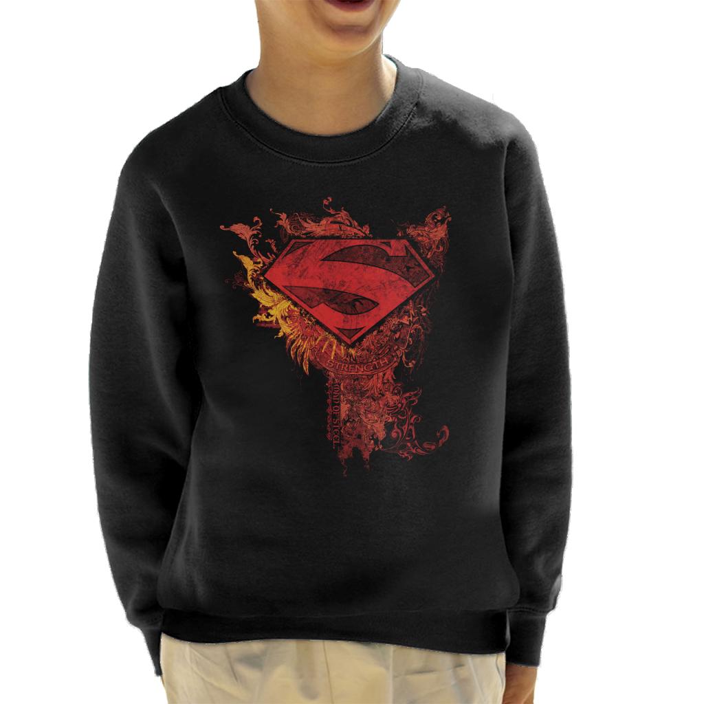 Superman Red Floral Crest Strength Man Of Steel Kid's Sweatshirt-ALL + EVERY