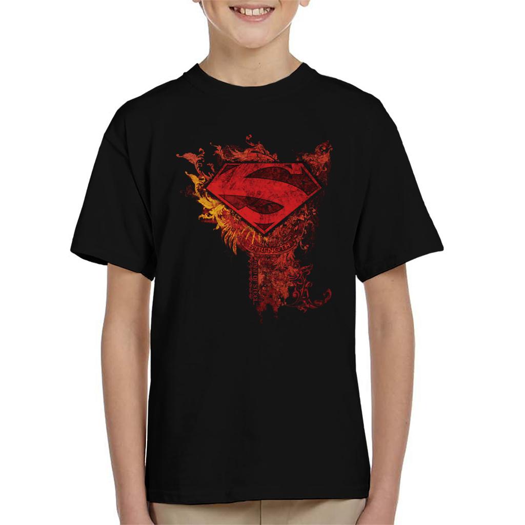 Superman Red Floral Crest Strength Man Of Steel Kid's T-Shirt-ALL + EVERY