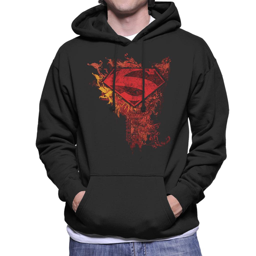 Superman Red Floral Crest Strength Man Of Steel Men's Hooded Sweatshirt-ALL + EVERY