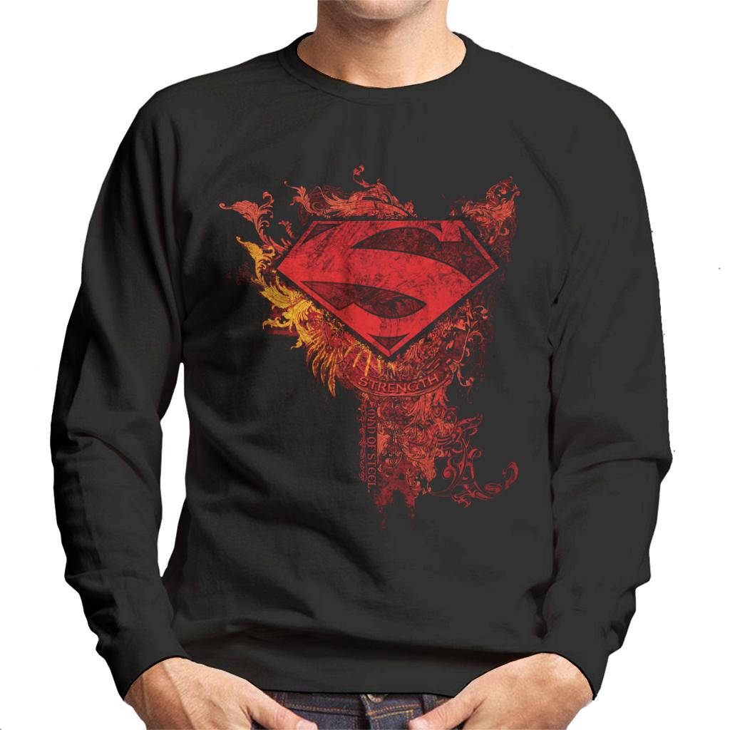 Superman Red Floral Crest Strength Man Of Steel Men's Sweatshirt-ALL + EVERY