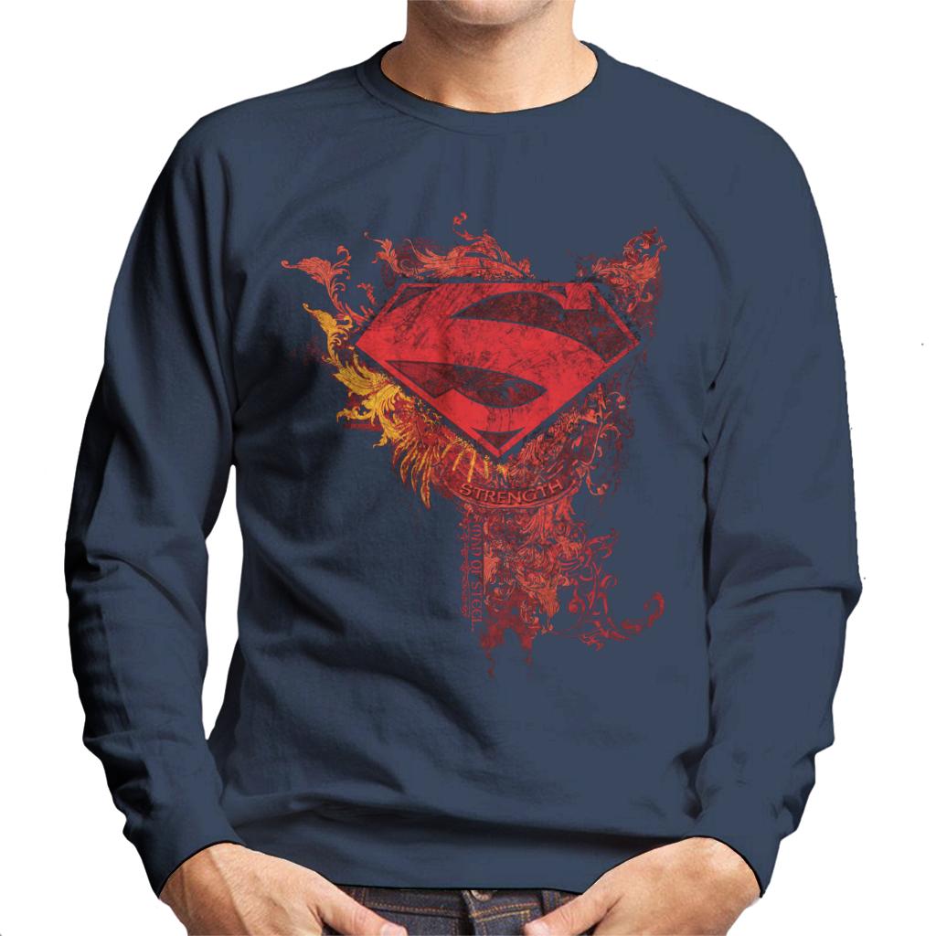 Superman Red Floral Crest Strength Man Of Steel Men's Sweatshirt-ALL + EVERY