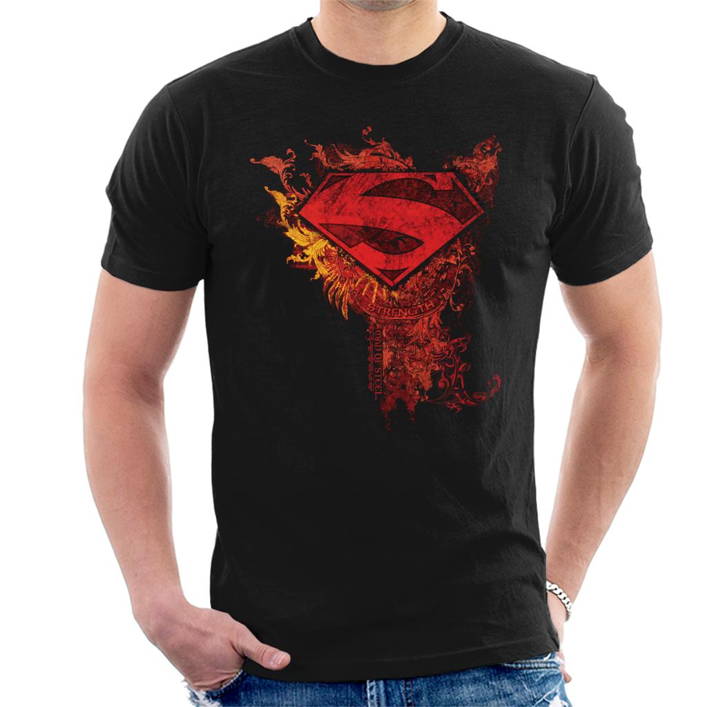 Superman Red Floral Crest Strength Man Of Steel Men's T-Shirt-ALL + EVERY