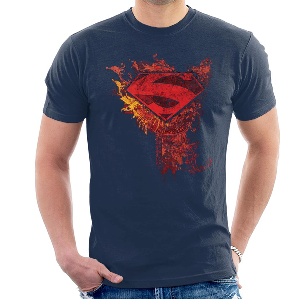 Superman Red Floral Crest Strength Man Of Steel Men's T-Shirt-ALL + EVERY